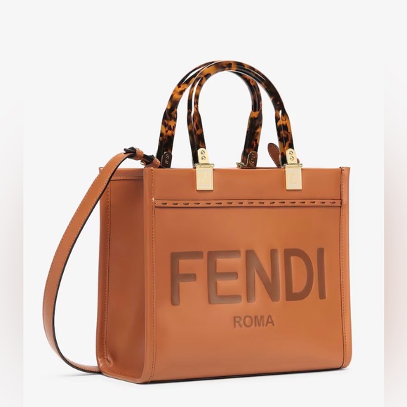 Fashion Bags Handbags - Fashion Brown Mono Italian Leather Sunshine SmallTote W/ Tortoiseshell Handles